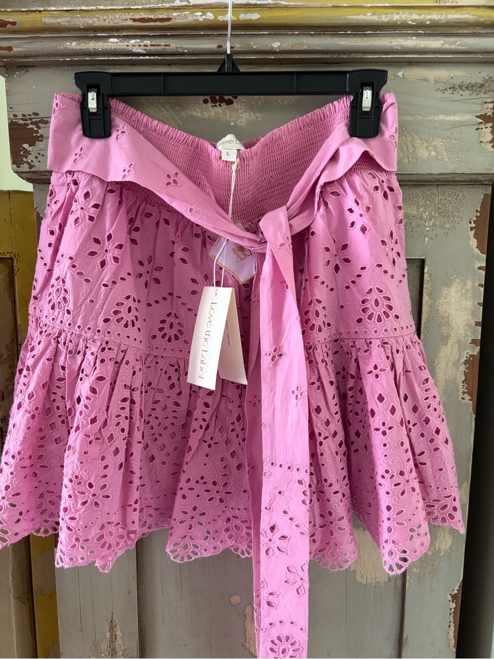 LoveShackFancy Pink Eyelet Tie-Waist Skater Skirt - Picture 5 of 13